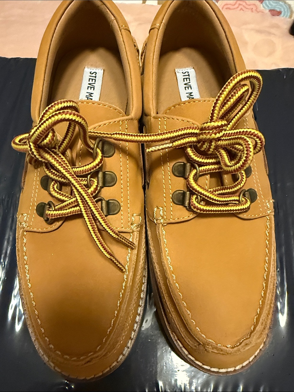 Steve Madden Men's Tan/Yellow Lace-Up Boat Shoes